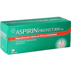 Grüne Verpackung von Aspirin Protect 300 mg Tabletten.